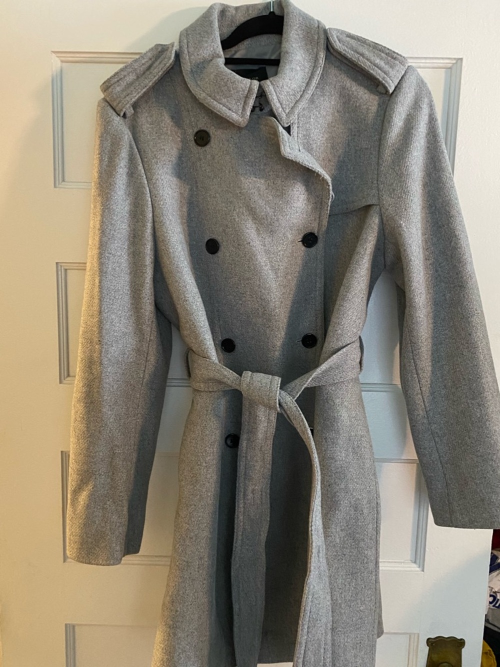 Ann Taylor Gray Double-Breasted Wool Blend Trench Coat with Belt NWOT